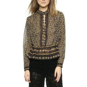 Free People Womens If I Had You Top M Floral Beaded Embellished Peplum Blouse *G
